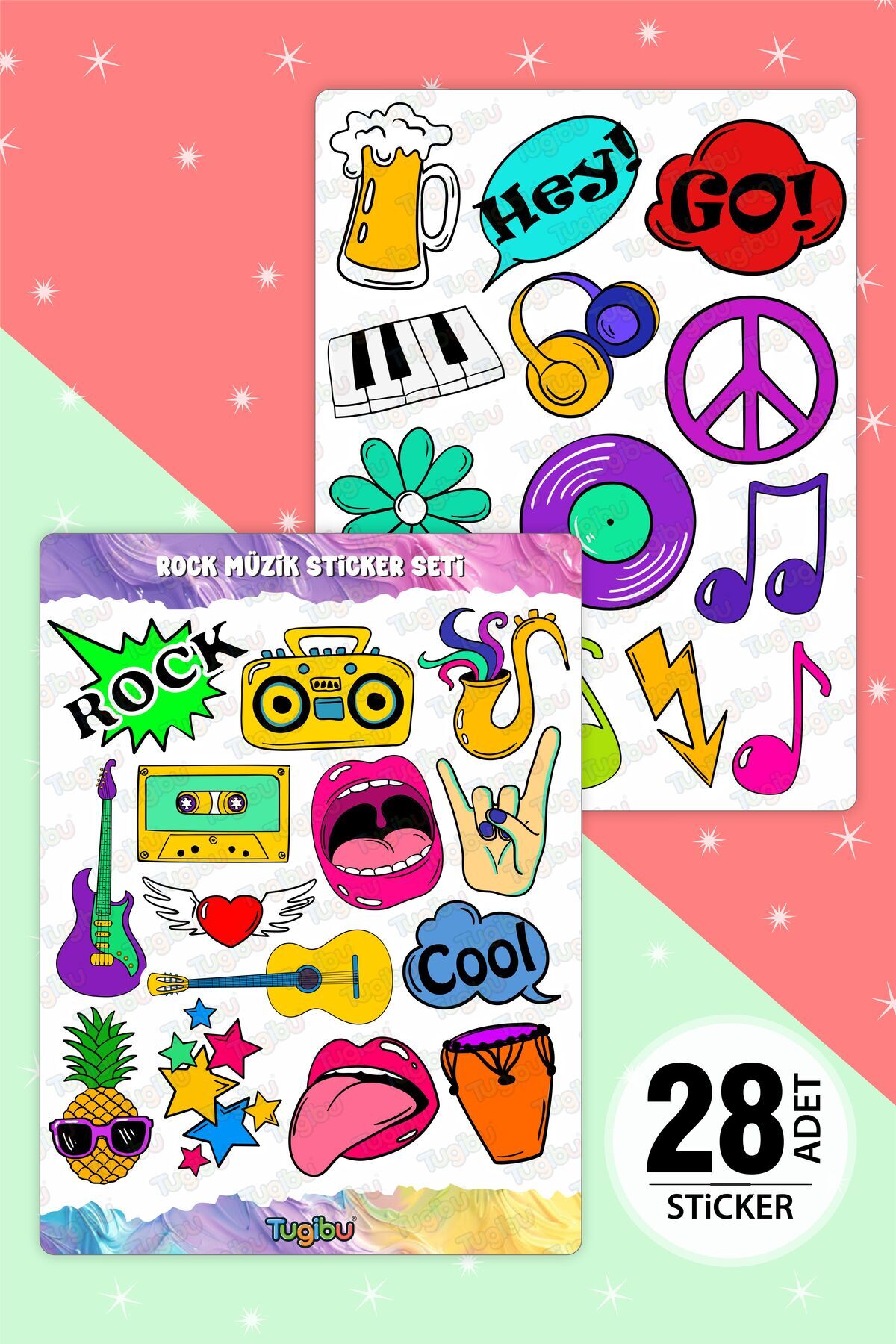 TUGİBU Rock Müzik Sticker Seti, Müzik Temalı Sticker Seti, 28 Adet Rock ...