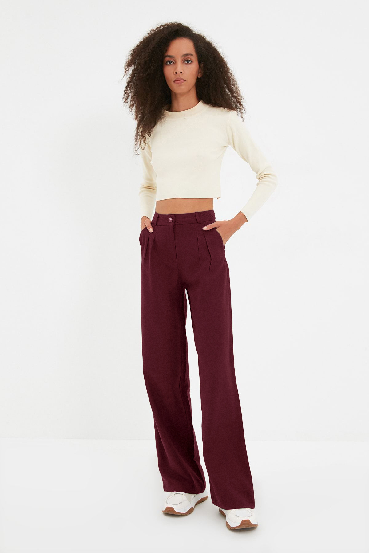 Trendyolmilla  Bordo Wide Leg/Geniş Paça Pilili Pantolon TWOAW22PL0475 - Görsel 7