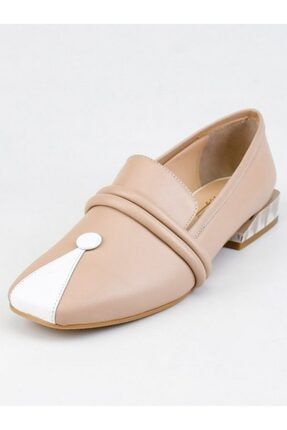 Kadın Deri Bej Beyaz Rahat Loafer Ayakkabı HS-6331-BEJ