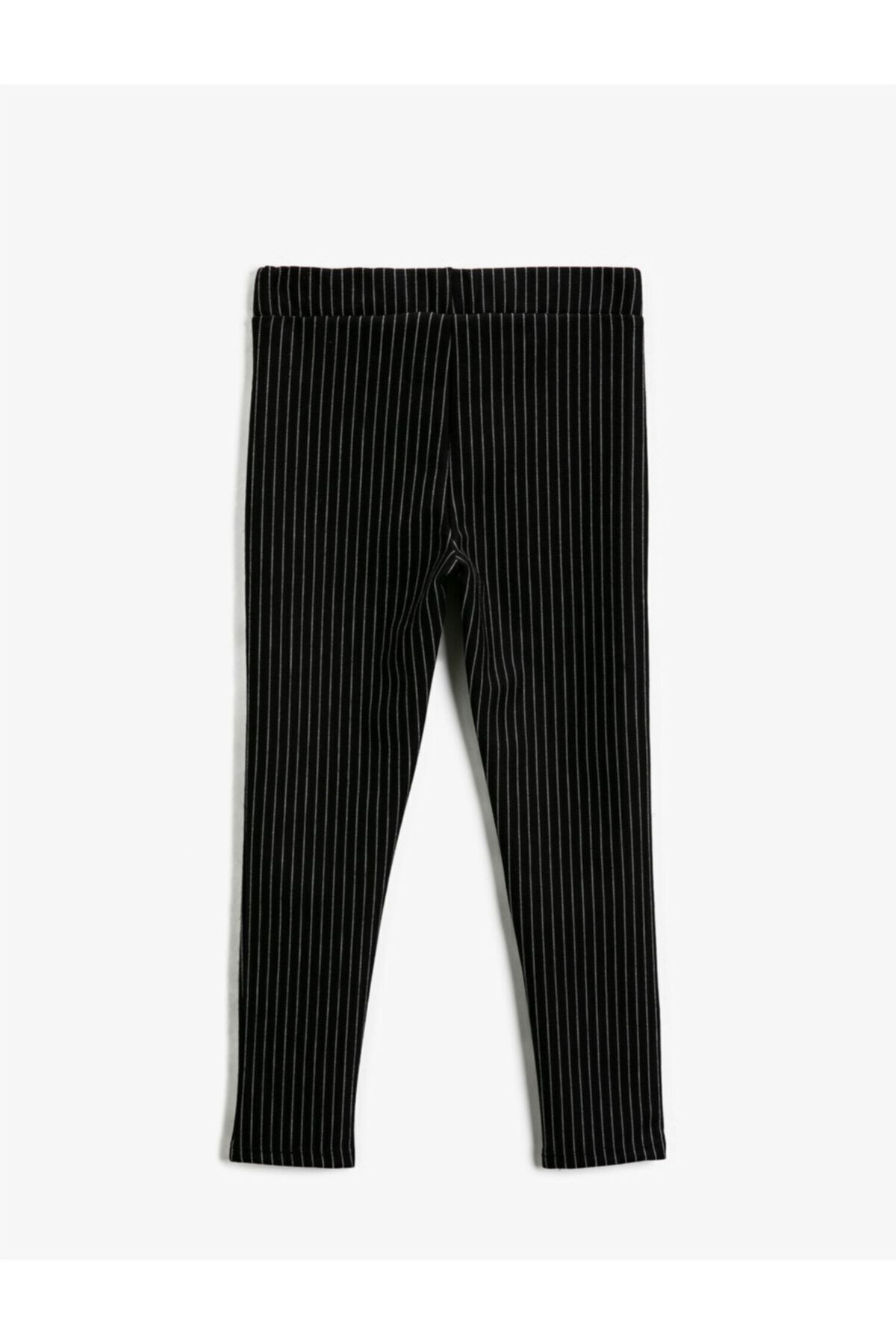 Koton-Schwarze gestreifte Strumpfhose für Mädchen mit elastischem Bund 2