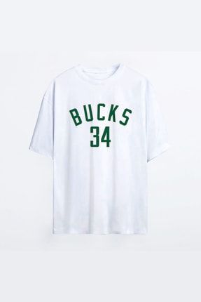 Milwaukee Bucks 136 Beyaz Hg Erkek Oversize Tshirt - Tişört OT-MAN-HG-MLWK-136