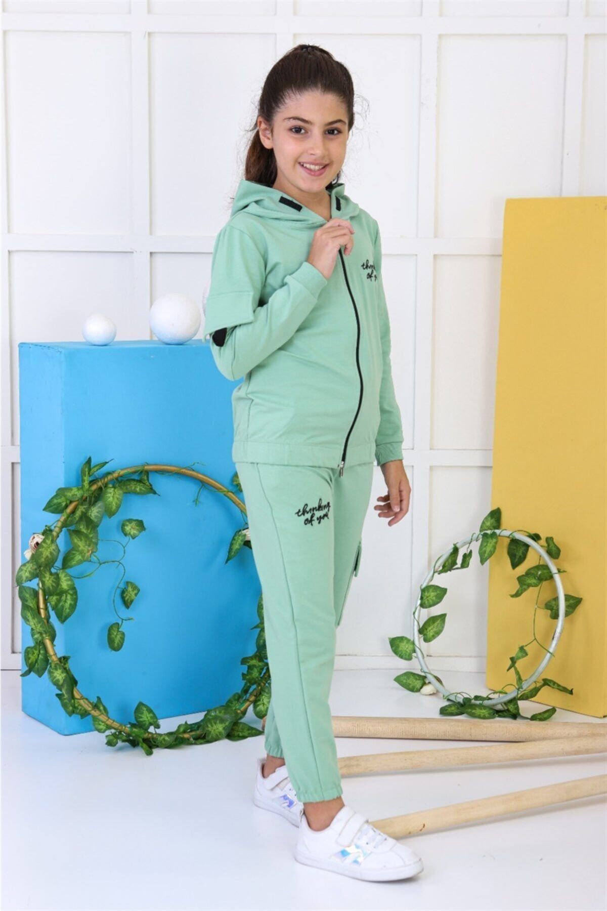 Cicitime Girl s Turquoise Pocket Hooded Tracksuit Set Trendyol