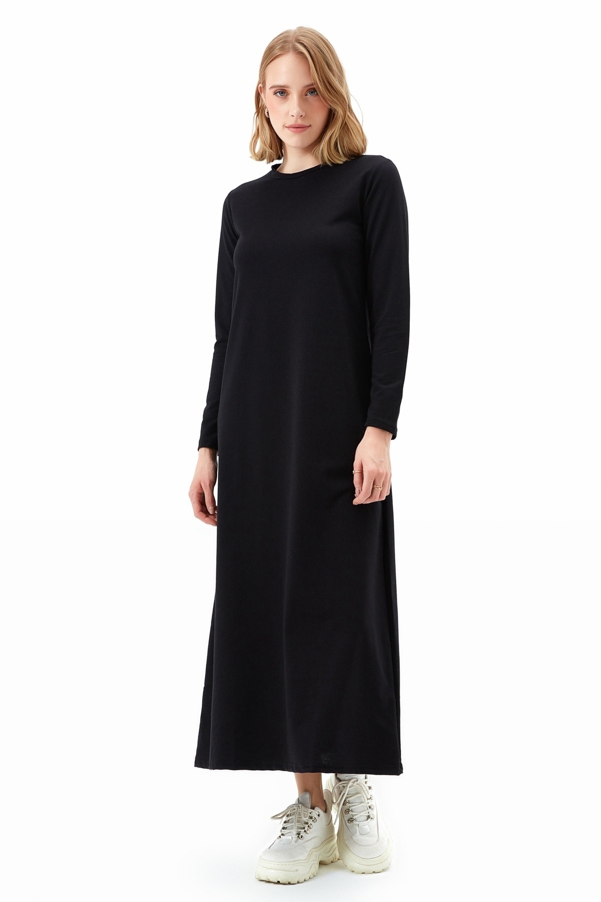 Doğal Kumaşlı Elbise-50424-siyah