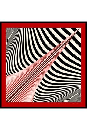 Kırmızı Siyah Beyaz Twill Eşarp Zebra Desen Black Seri Eşarp Askısı İle Birlikte 90x90 cm 10003