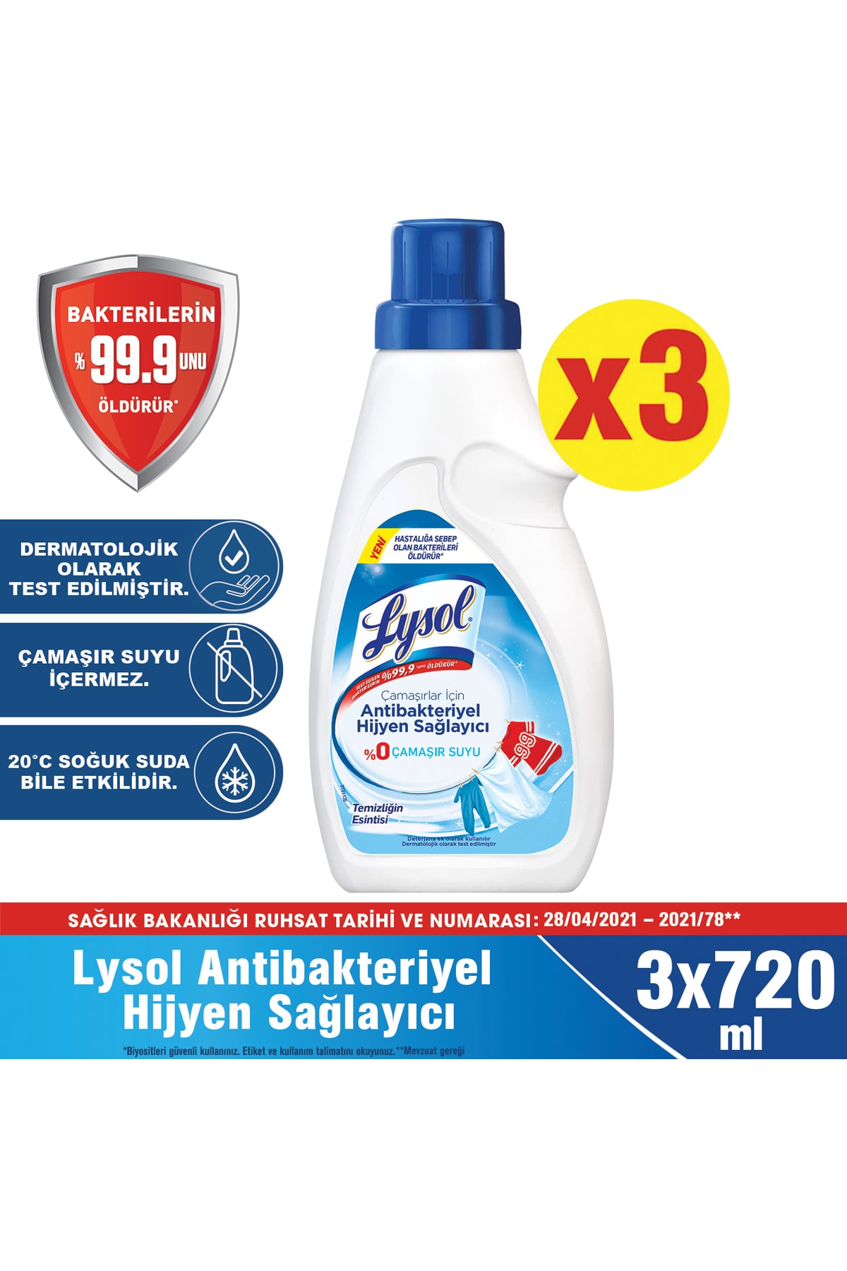 Lysol Çamaşırlar Için Antibakteriyel Hijyen Sağlayıcı 3x720 ml