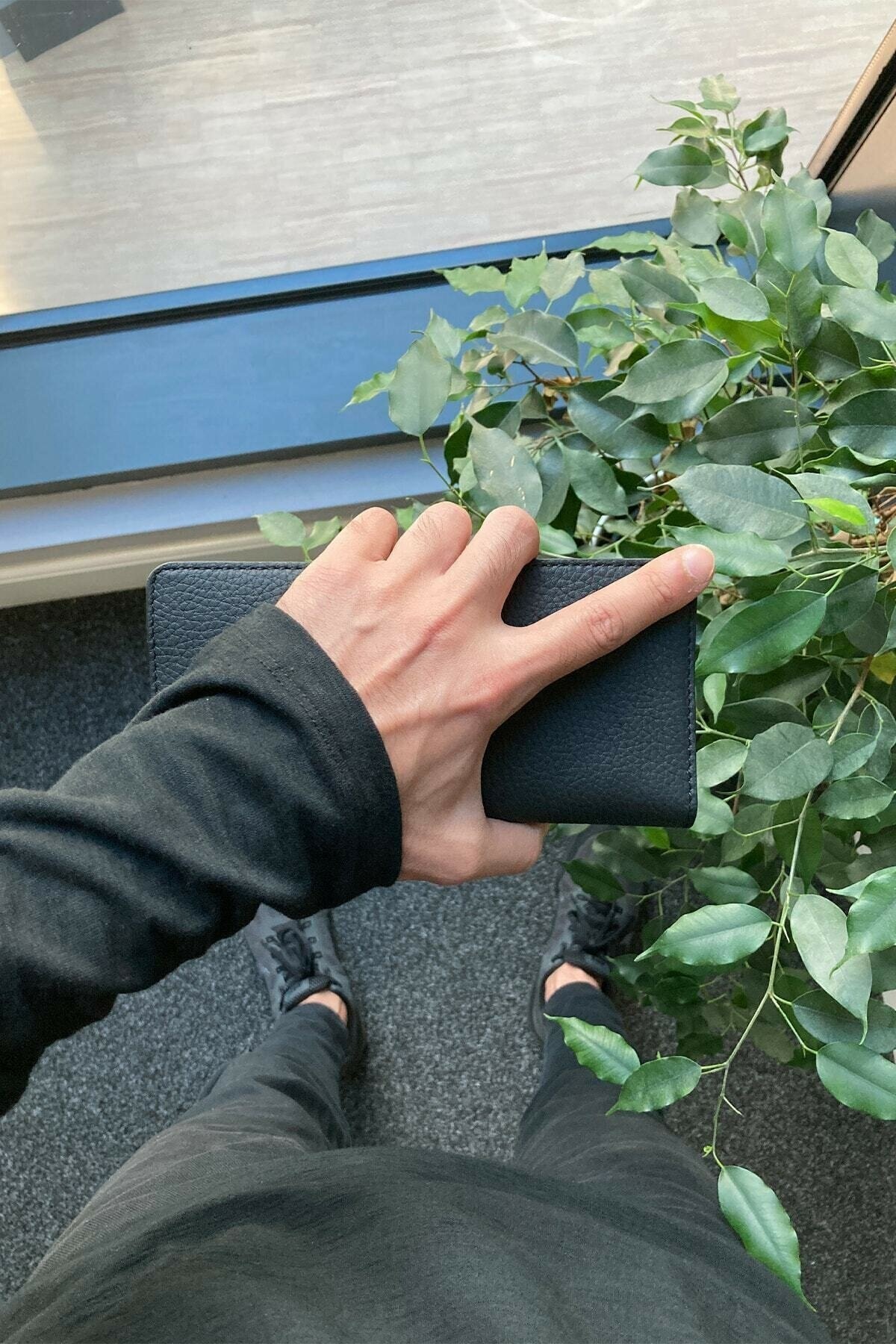 Telefon Girişli Deri Erkek/kadın Portföy Cüzdan - Siyah