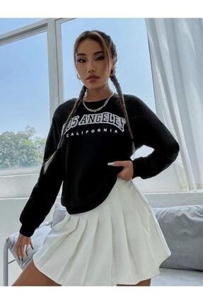 Kadın Siyah Los Angales Oversize Sweatshirt Sweatshirt-Siyah-LosAngales