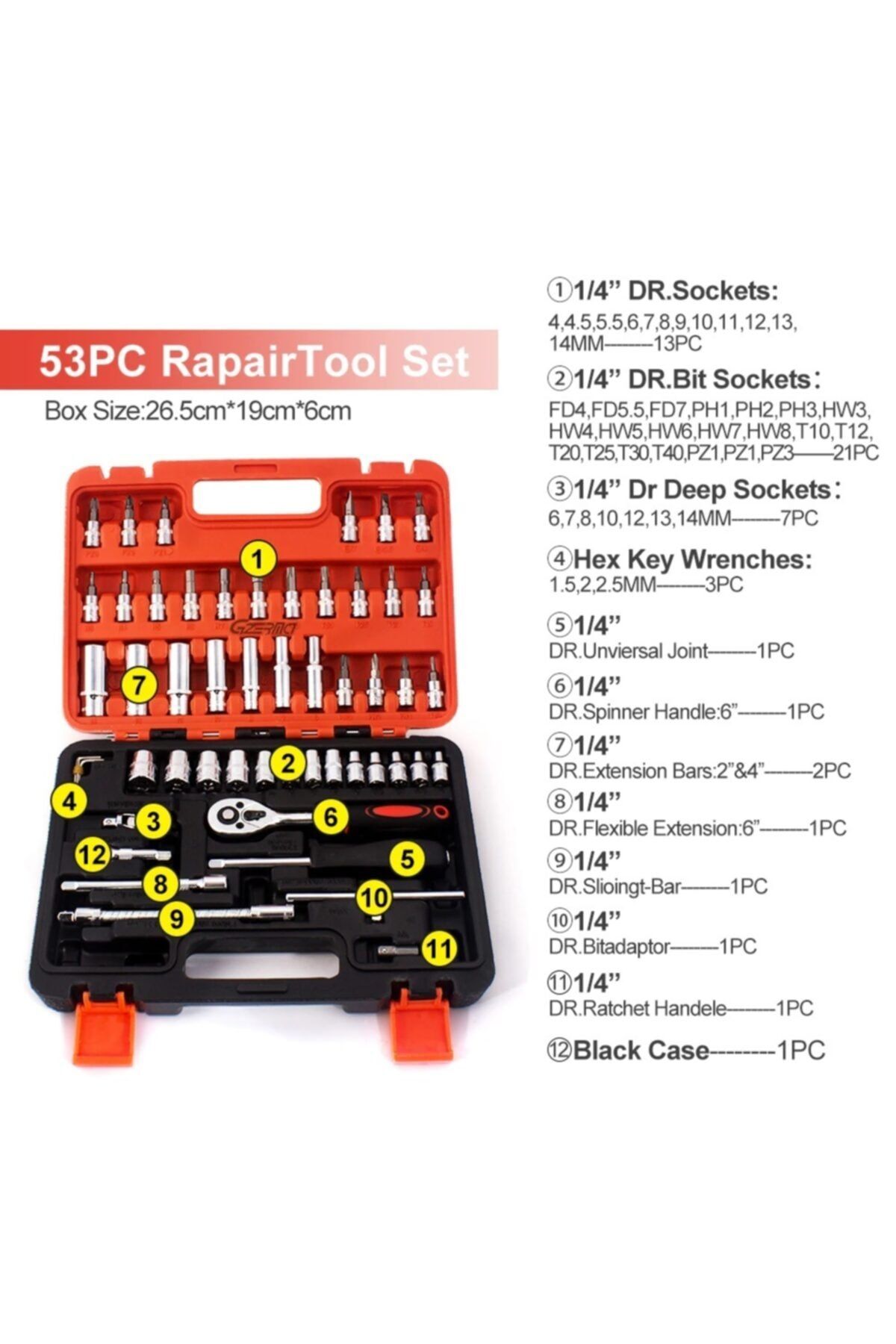 Depolife-1/4'' Professional AutomatiC RatChet SoCket Set - 53 PieCes, Set with Hex Adapter and Bag 3
