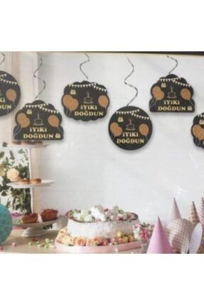 Siyah/gold Renk Balonlu Iyiki Doğdun Yazılı Çift Taraflı Sarkıt Tavan Süsü 6 Adet 8699952146998