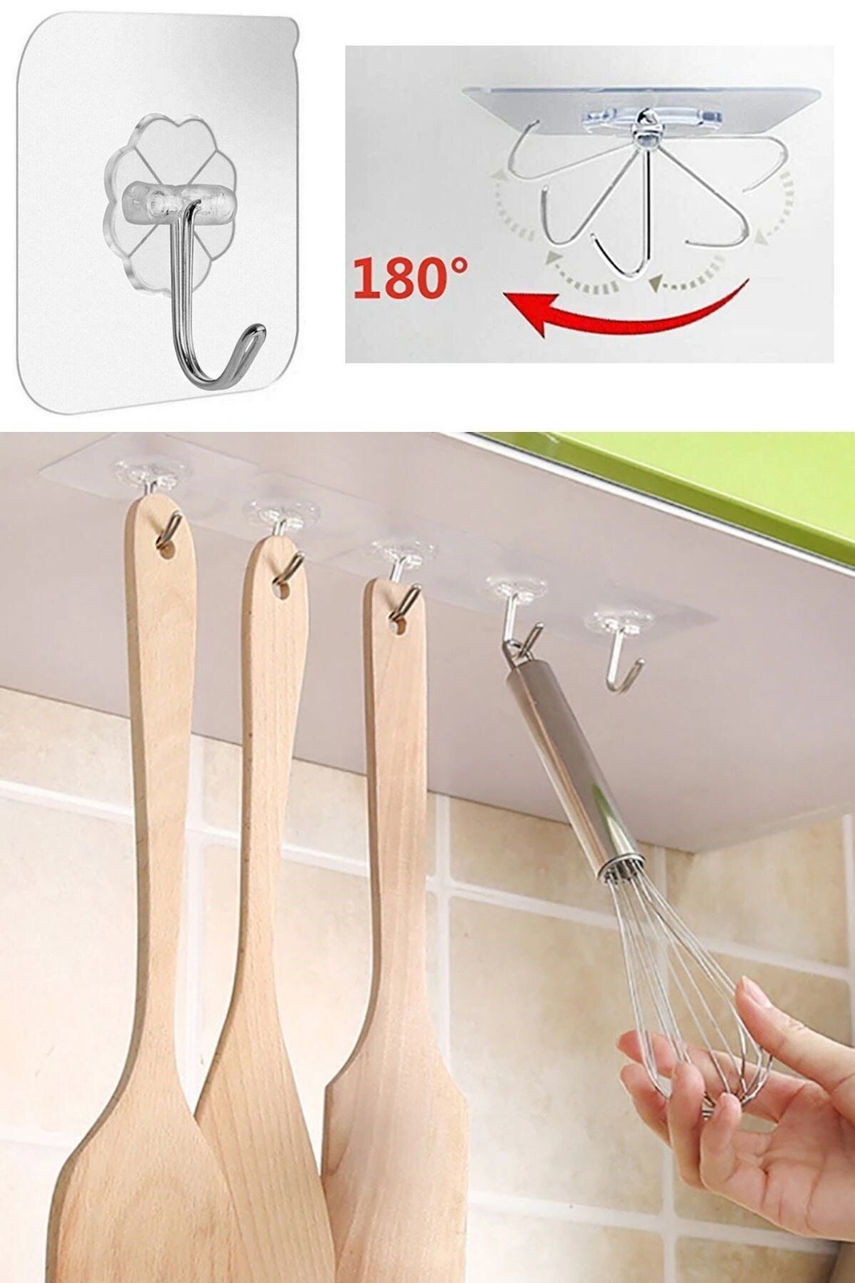 Buffer-2 PiecesSetof 5 - Super Strong and Water Resistant Transparent Hanging Adhesive Hooks, Reusable 2
