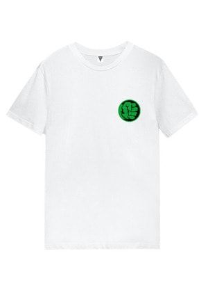 Hulk Logo Baskılı Kısa Kollu Beyaz Gamer Tişört
