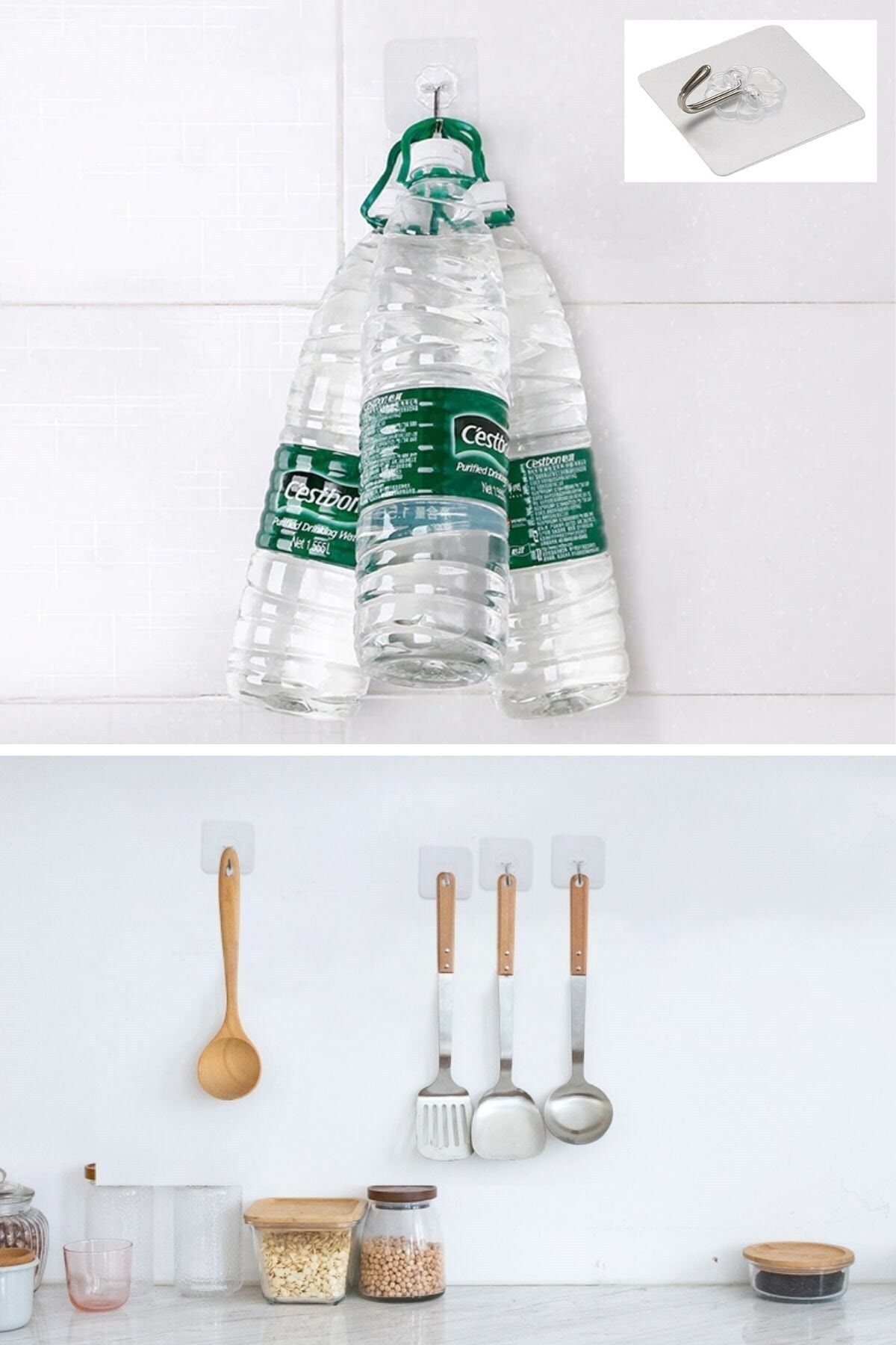 Buffer-Waterproof Set of 5 - Super Strong Adhesive and Reusable Transparent Hanging Hooks 7