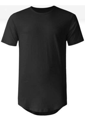 Erkek Siyah Basic Kısa Kollu Oval Uzun T-shirt HBasic01