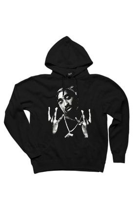 Tupac Shakur West Side Siyah Kapşonlu Oversize Içi Polarsız Sweatshirt / Hoodie ZH-403