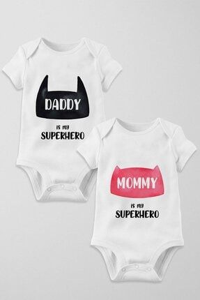Superhero Daddy Mommy 2'li Çıtçıtlı Body Seti - Anne Baba Serisi 133-AABCCE