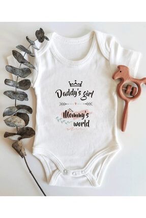 Daddy's Girl Mommy's World Yazılı Kısa Kol Organik Bebek Body 008-ABCCDE