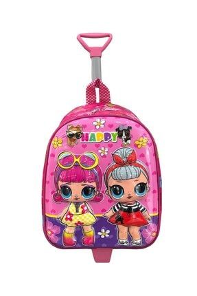 Unisex Pembe Çekçekli Happy Genç Kız Kreş Okul Çantası 8988944356y