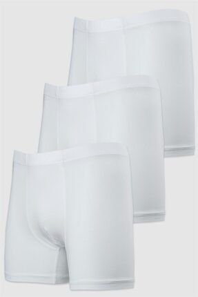 Erkek Beyaz Pamuklu Yüksek Kalite Rahat Lastik Bel Uzun 3'lü Paket Boxer B0121M014103