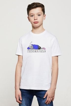Unisex Çocuk Beyaz Undertale Sleep Baskılı T-shirt BGA0218-COCTS