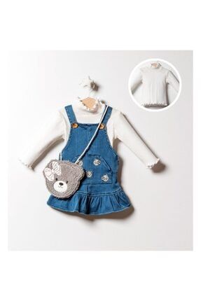 Kız Çocuk Kot Elbise-body-çanta Üçlü Set 21179EA