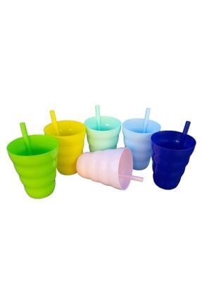 6'lı Pipetli Renkli Plastik Su Meyve Suyu Kahve Bardağı 2956200