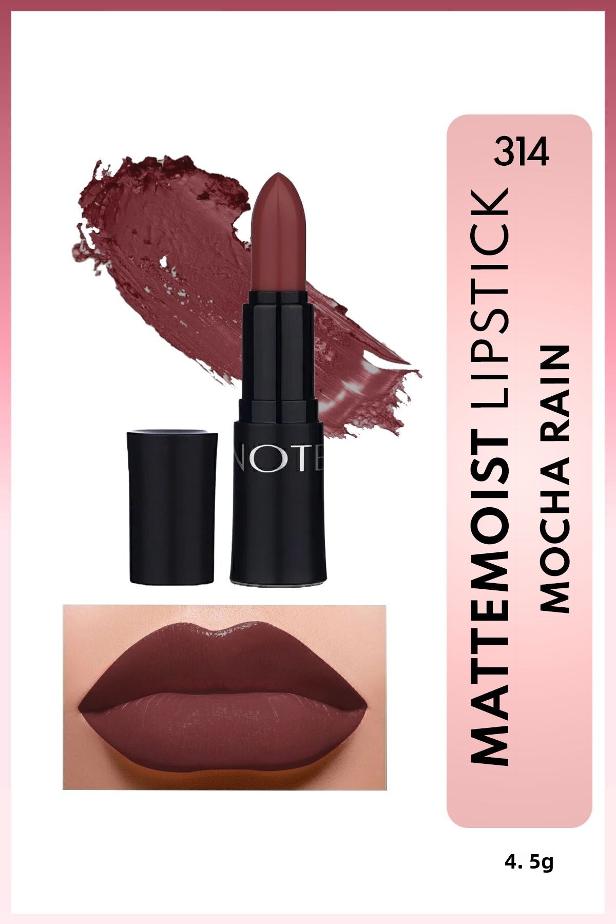 Note Cosmetics Mattemoist Lipstick Matte Finish Lipstick 314 Mocha Rain - Brown