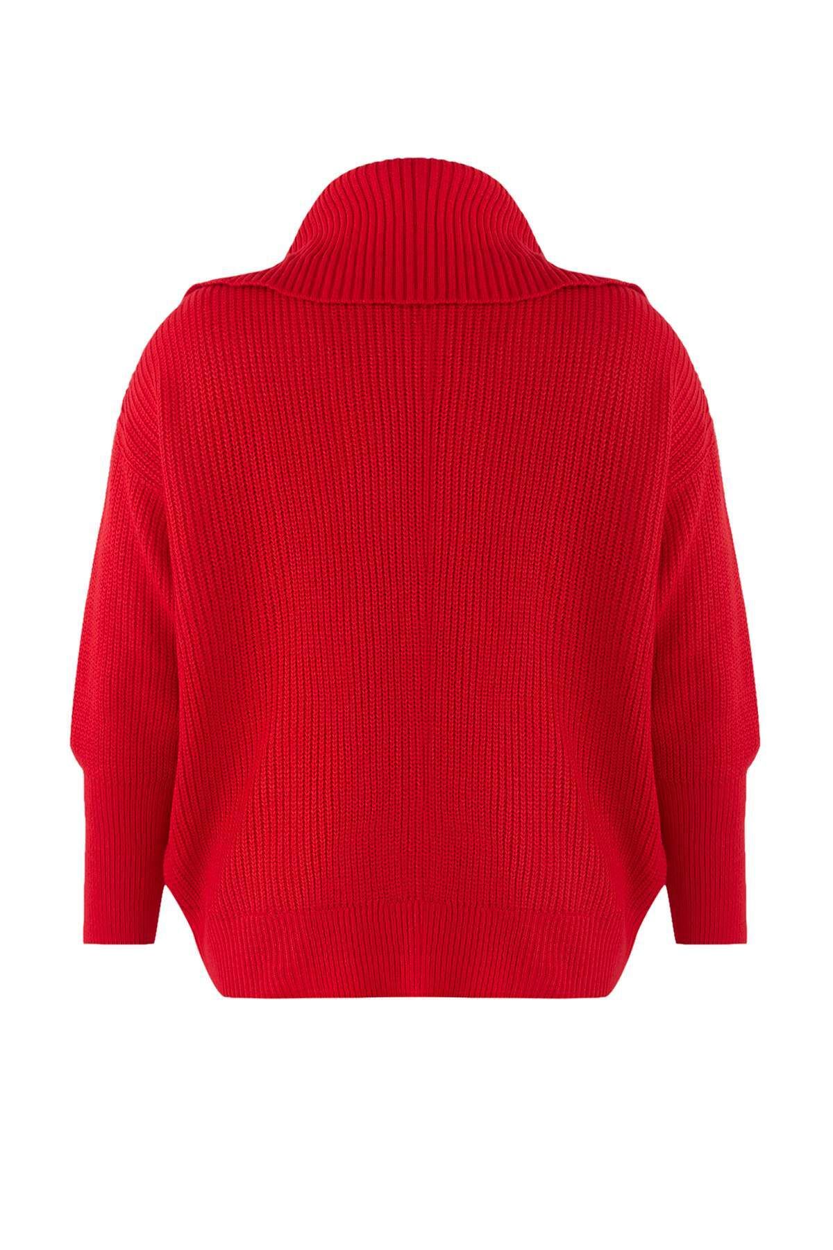 Trendyol Curve-Red Turn-Down Collar Zipper Crop Knitwear Cardigan Tbbaw25Av00009 7