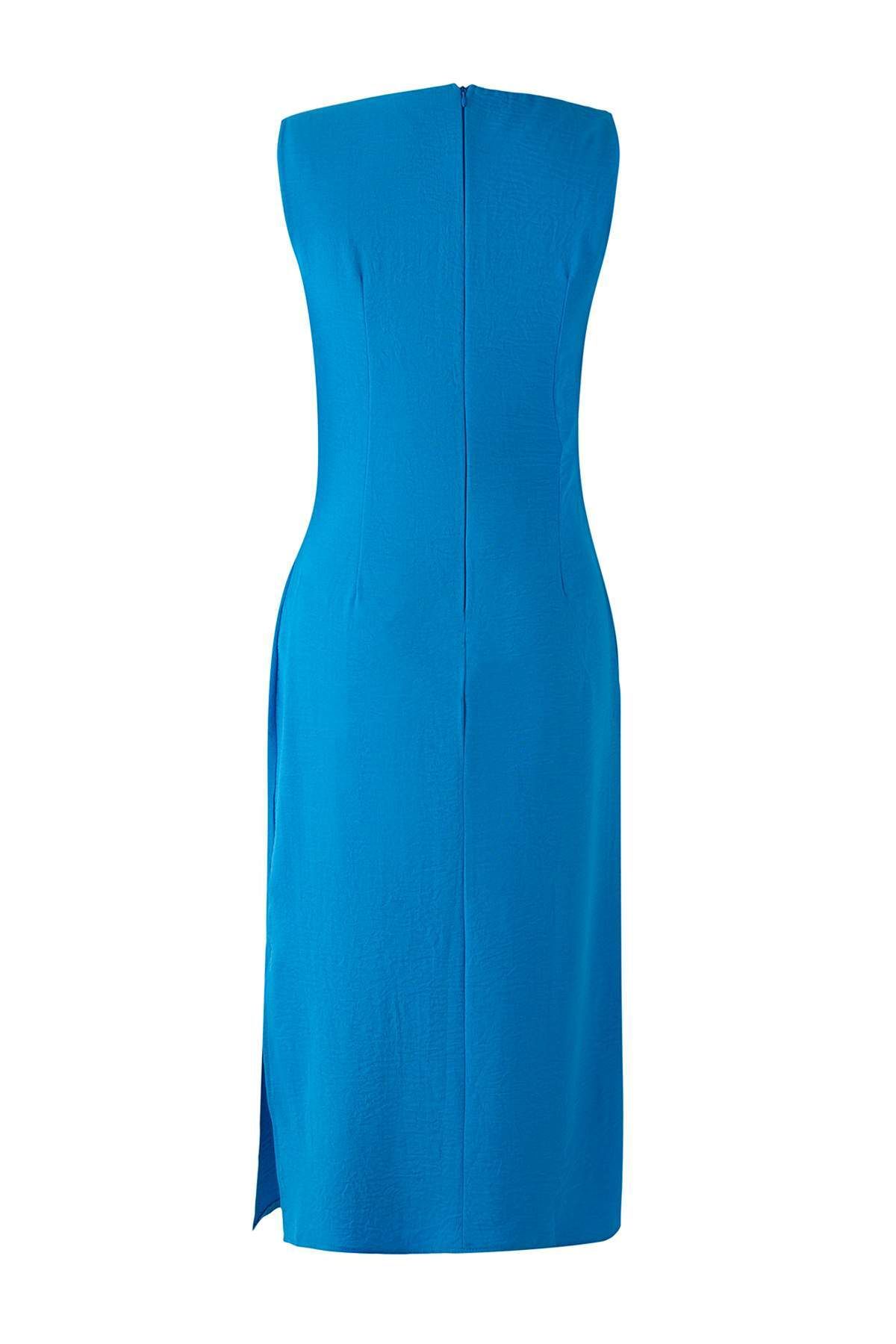 Trendyol Collection-Blaues Accessoire Detailliertes Midi-Webkleid TWOSS25EL00862 7