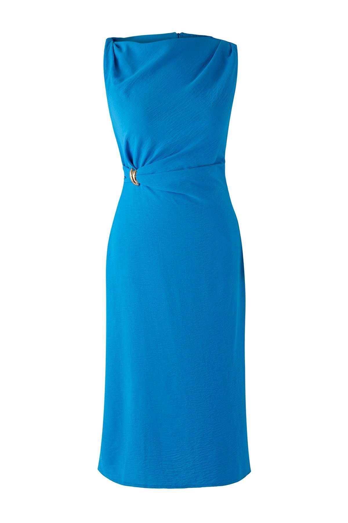 Trendyol Collection-Blaues Accessoire Detailliertes Midi-Webkleid TWOSS25EL00862 5