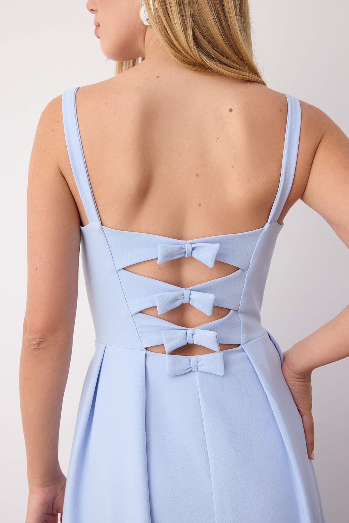 Trendyol Collection-Μπλε γαλάζιο A-Line Φιόγκος στην πλάτη Λεπτομερές υφαντό μακρύ κομψό βραδινό φόρεμα & φόρεμα επιστροφής στο σπίτι TPRSS25AE00020 3