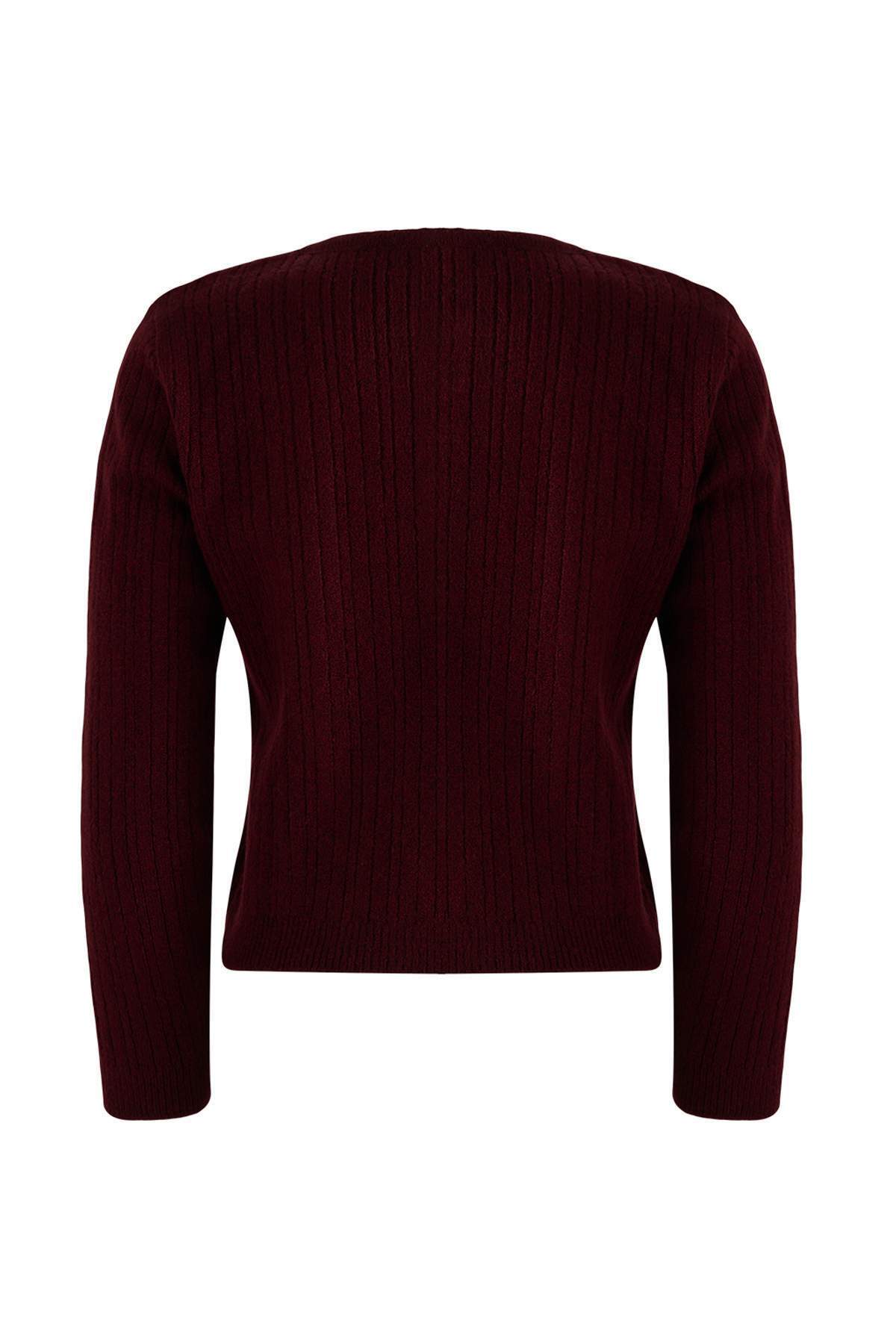 Trendyolmilla  Bordo Kare Yaka Dantel Garnili Triko Hırka-Bluz Yumuşak Dokulu Triko Takım TWOAW26HI00086 - Görsel 10