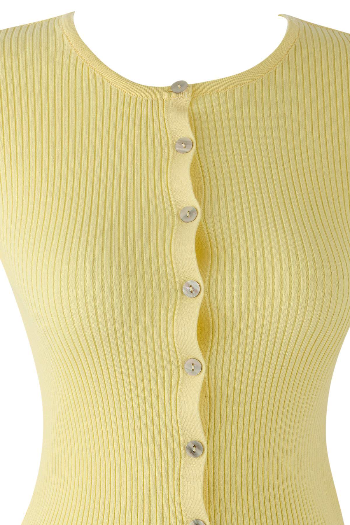 Trendyolmilla  Wardrobe Essentials Sarı Merserize Görünümlü Fitilli Triko Hırka | TWOAW26HI00118 - Görsel 6