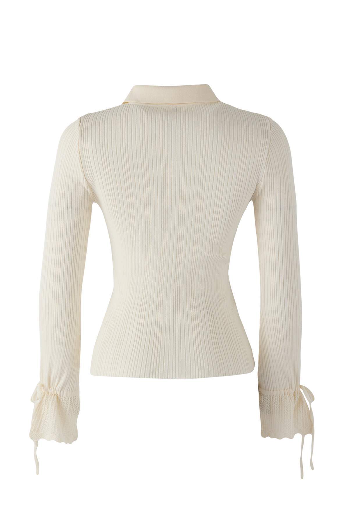 Trendyolmilla  Ekru Merserize Görünümlü Fitilli Polo Yaka Triko Hırka TWOAW26HI00111 - Görsel 8