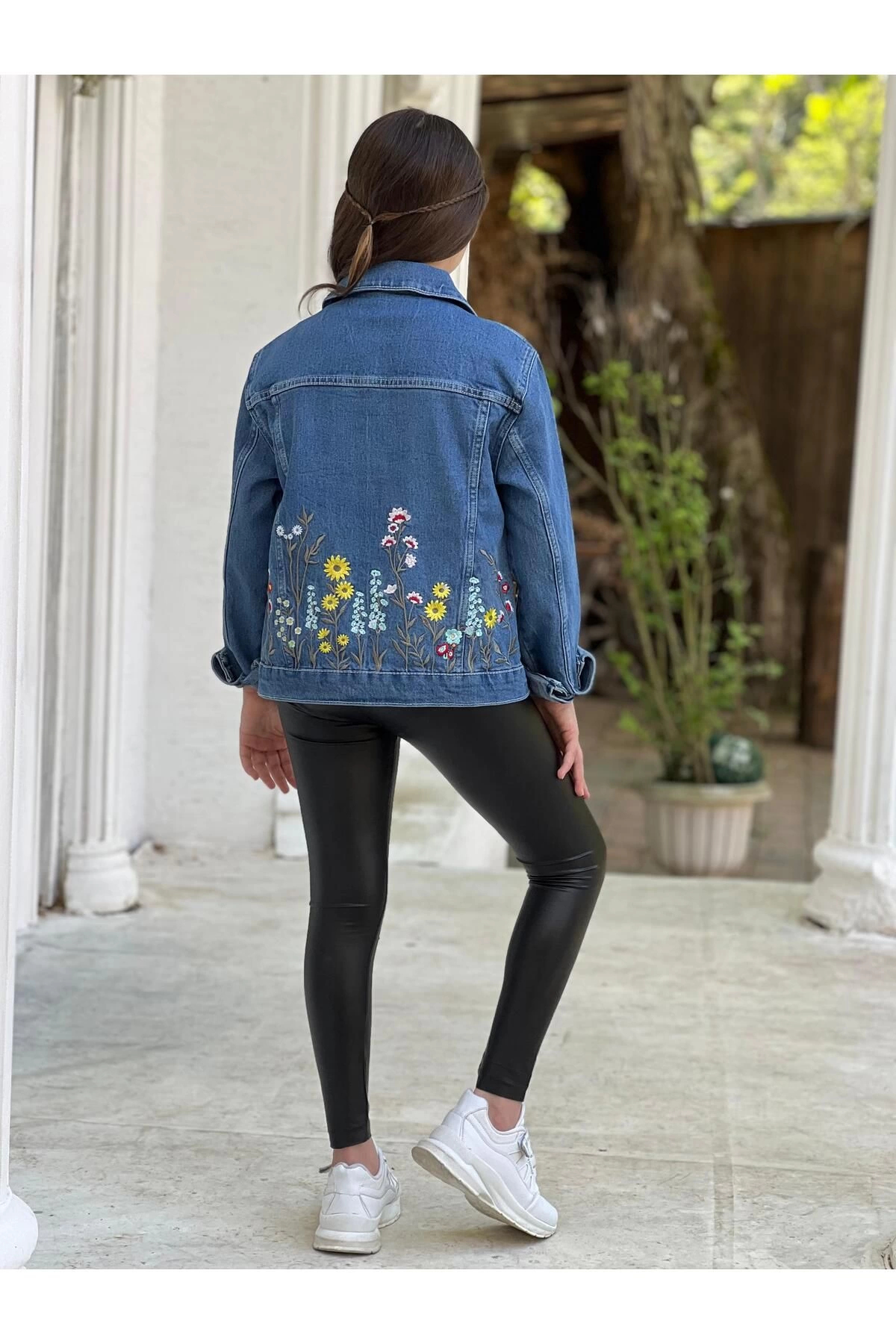 DUDOR KİDS  Kız Çocuk Çiçek Nakışlı Kot Ceket-jeans Ceket/kot Mont-jeans Mont - Görsel 7