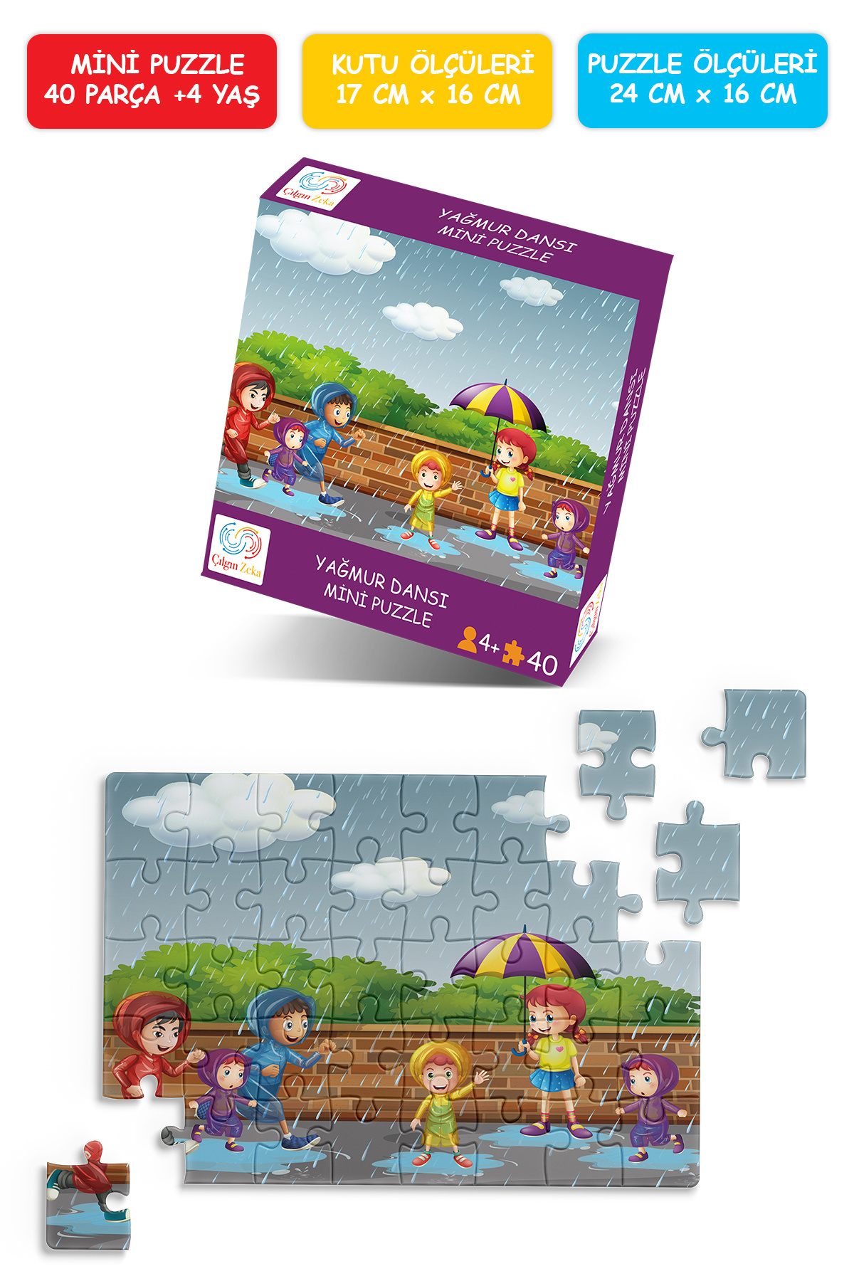 Çılgın Zeka Yağmur Dansı Mini Puzzle 40 Parça 3-7 Yaş Çocuk Puzzle Yapboz