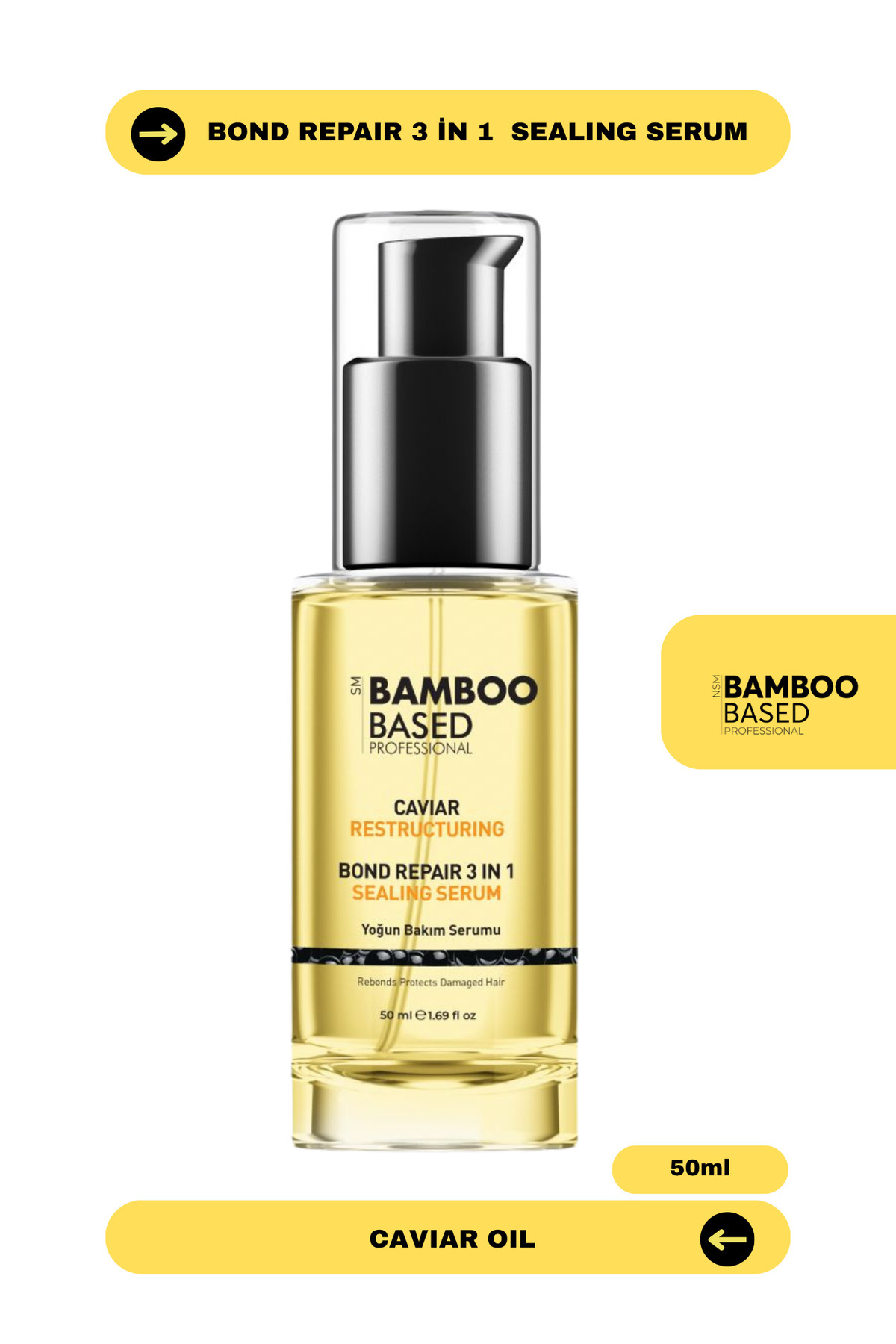 Bamboo Based Professional Caviar Bağ Onarıcı 3’ü 1 Arada Saç Bakım Serum 50ml — nm:060260717