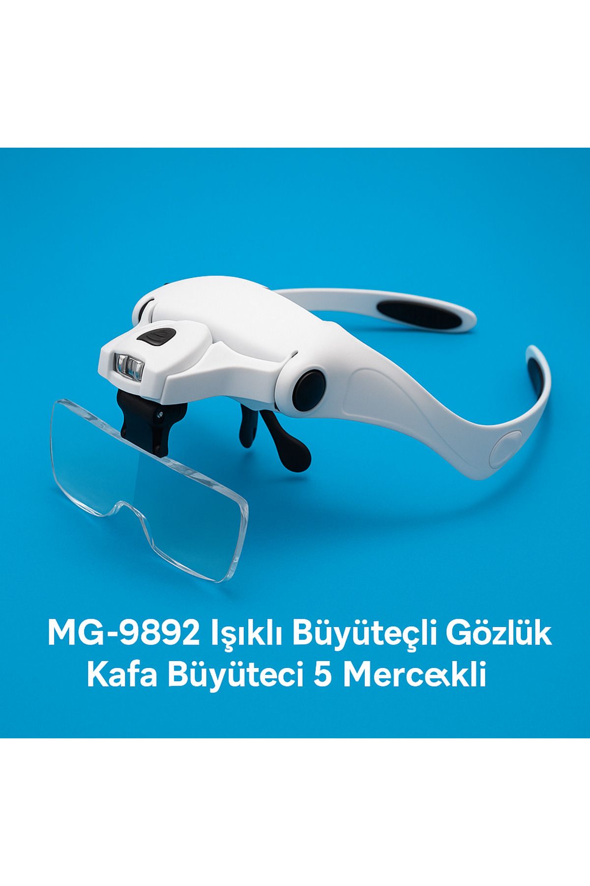 TAREZ-Mg-9892 Led Lighted Glasses Head Magnifier – 5 Different Lenses, Adjustable Loop Glasses with 2 Leds 2