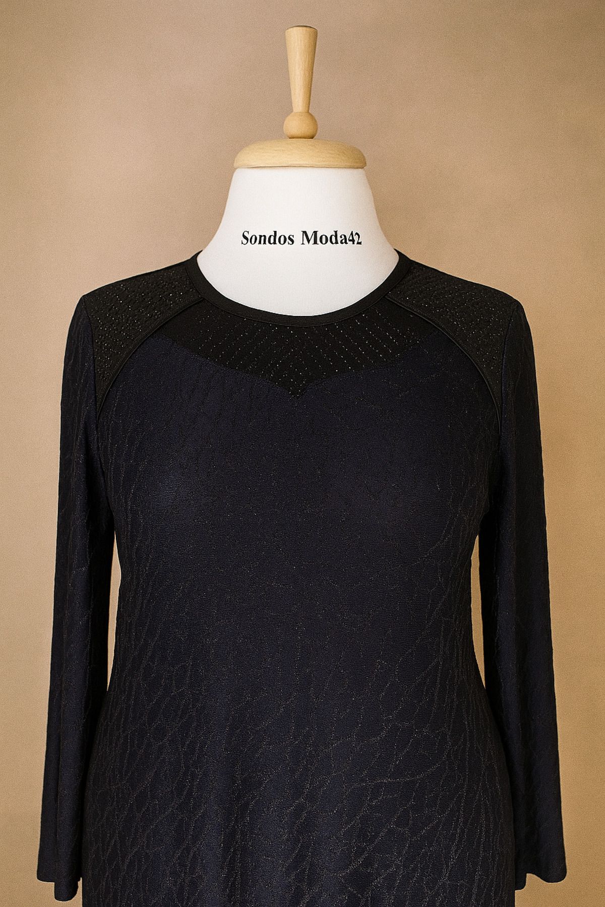 HESNA-Μπλε Navy Plus Size Μοτίβο Άνετο Μητρικό Φόρεμα με Πέτο 3