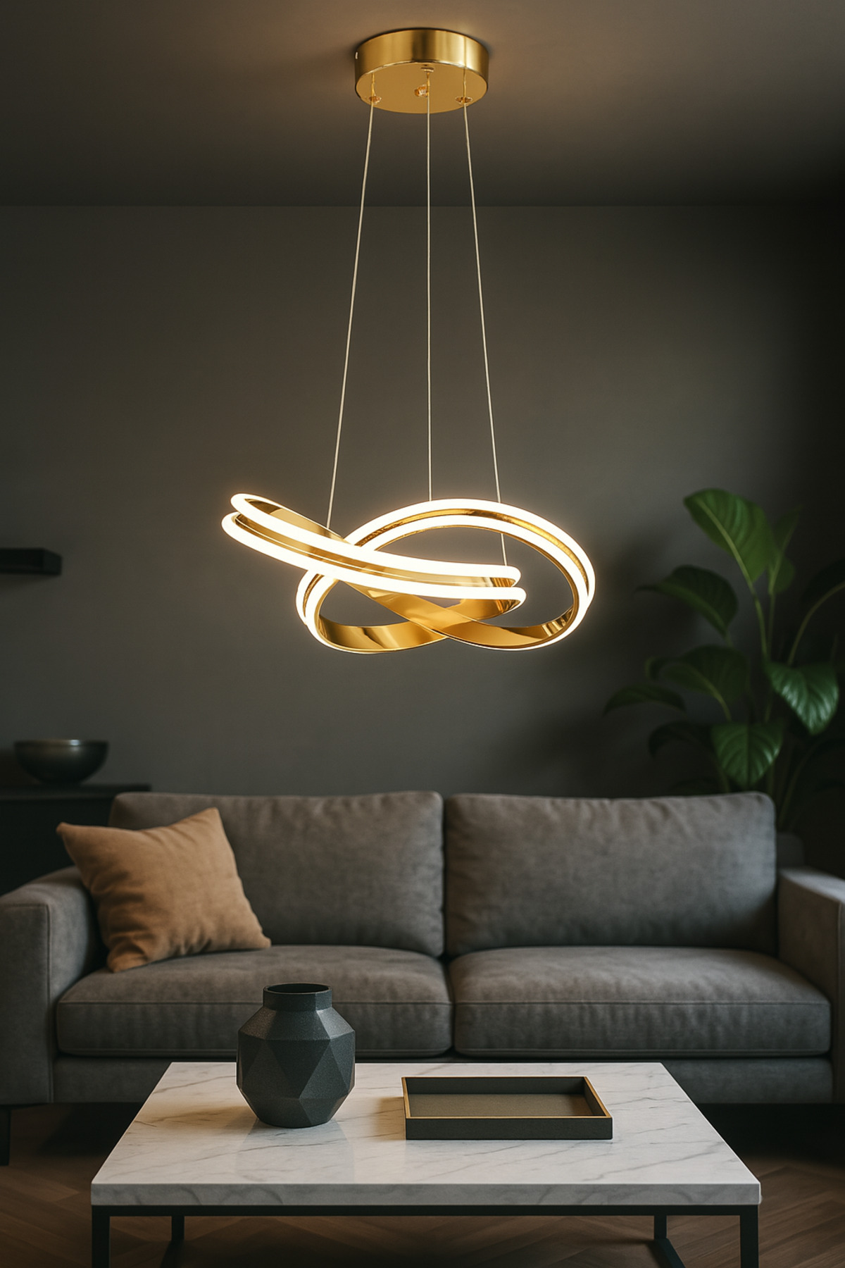 Atom 40 cm Dimmer Controlled 3 Color Led (Yellow-White-Daylight) Modern Pendant - Gold