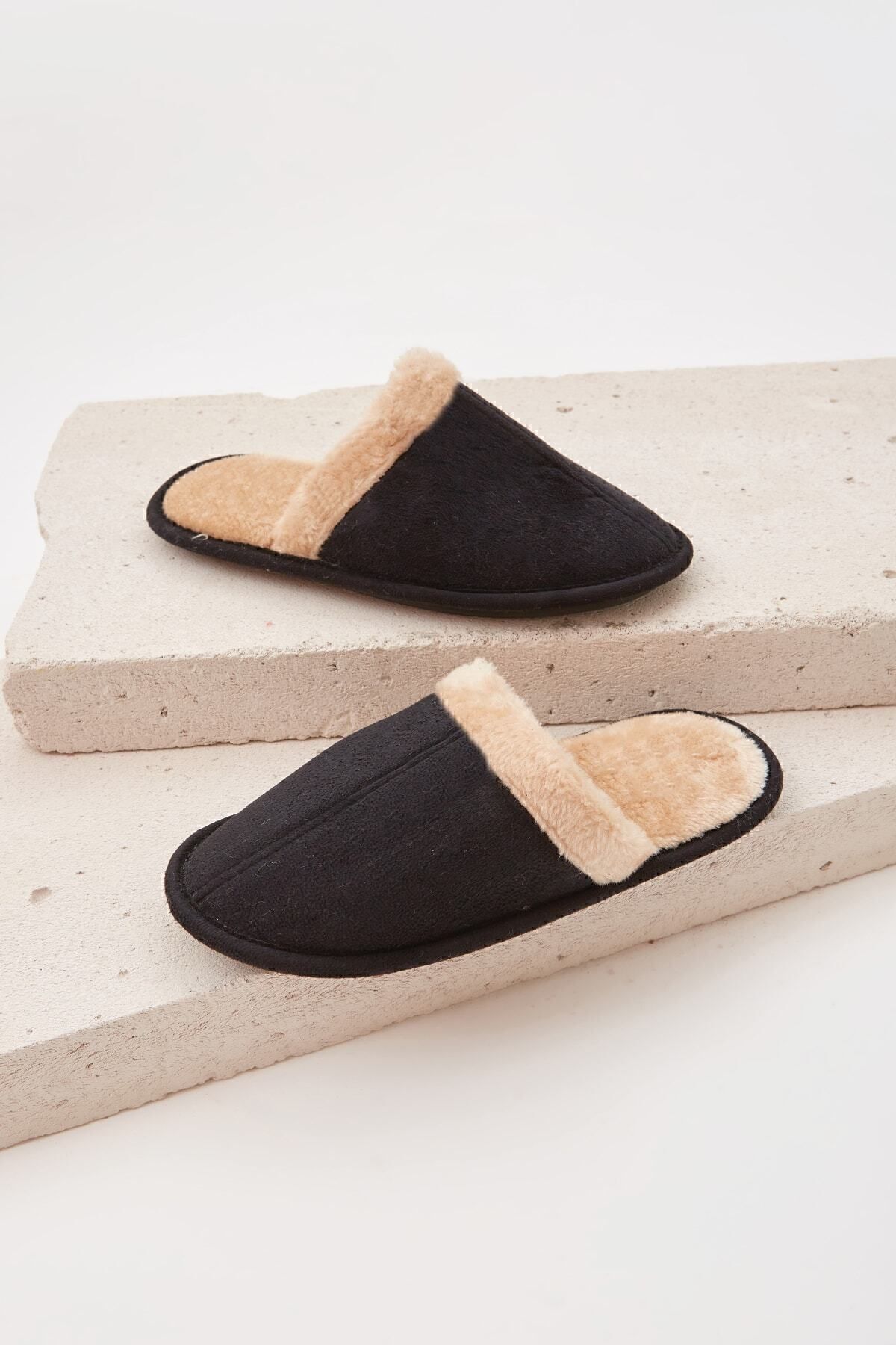 Moda Devrin-Μαύρες κλειστές γούνινες παντόφλες εσωτερικού χώρου Χειμερινές παντόφλες (στενή εφαρμογή) 8