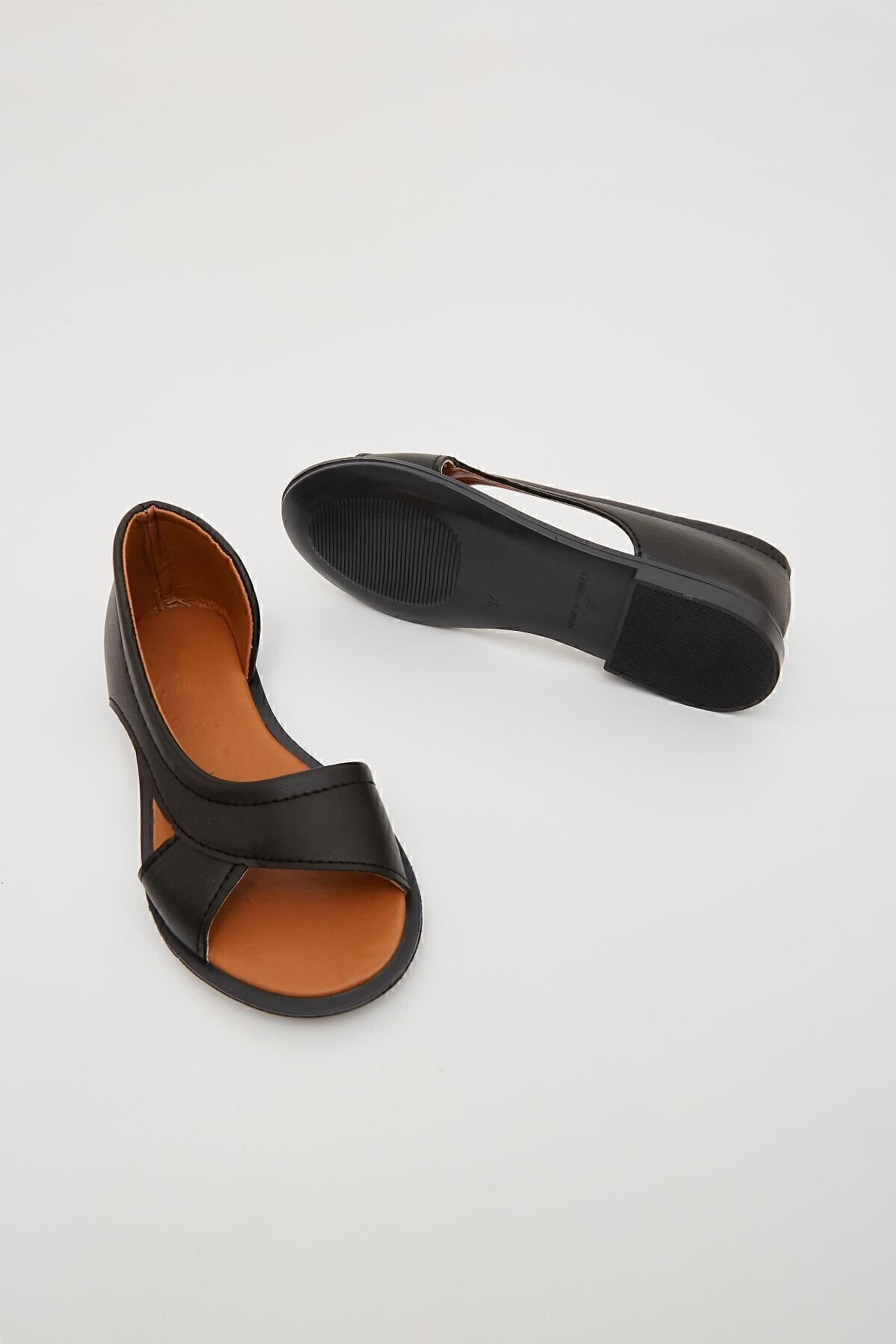 Moda Devrin  Siyah Önü Açık Kadın Sandalet Yazlık Ayakkabı Babet - Görsel 8