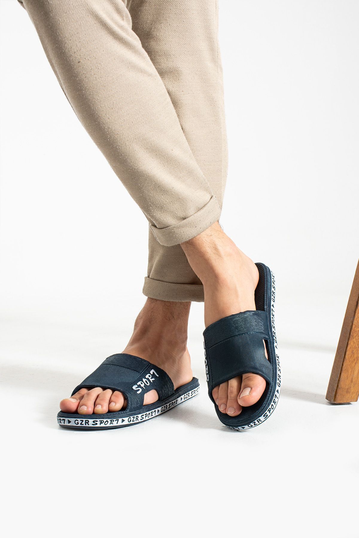Moda Devrin-Gz12467 Navy Blue White Non-Slip Sole Bathroom Turkish Bath Balcony Pool Sea Beach Slippers 3