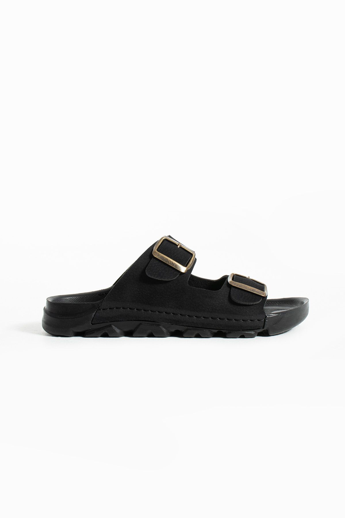 Moda Devrin-Black Summer Unisex Double Buckle Soft and Light Slippers 5