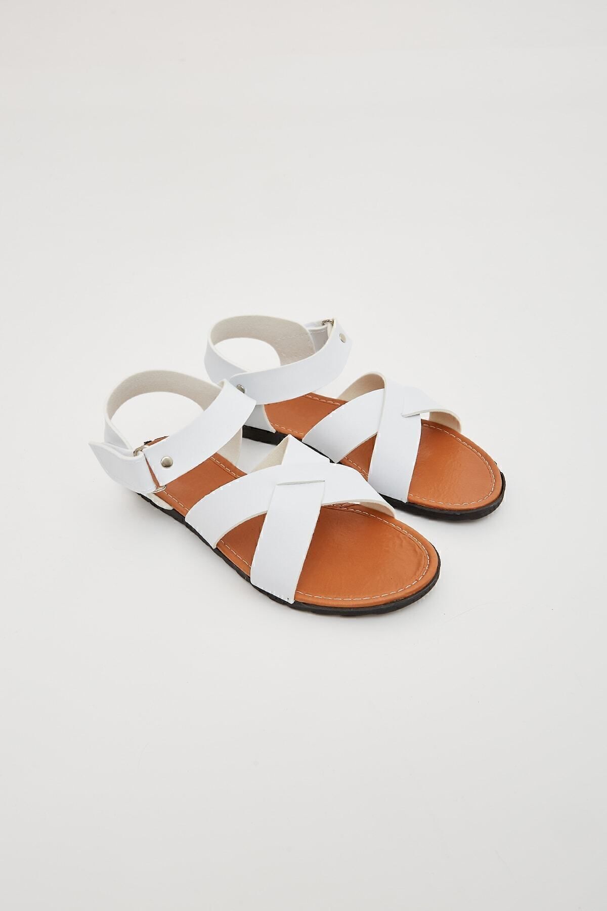 Moda Devrin-White Cross Adjustable Velcro Sandals 5