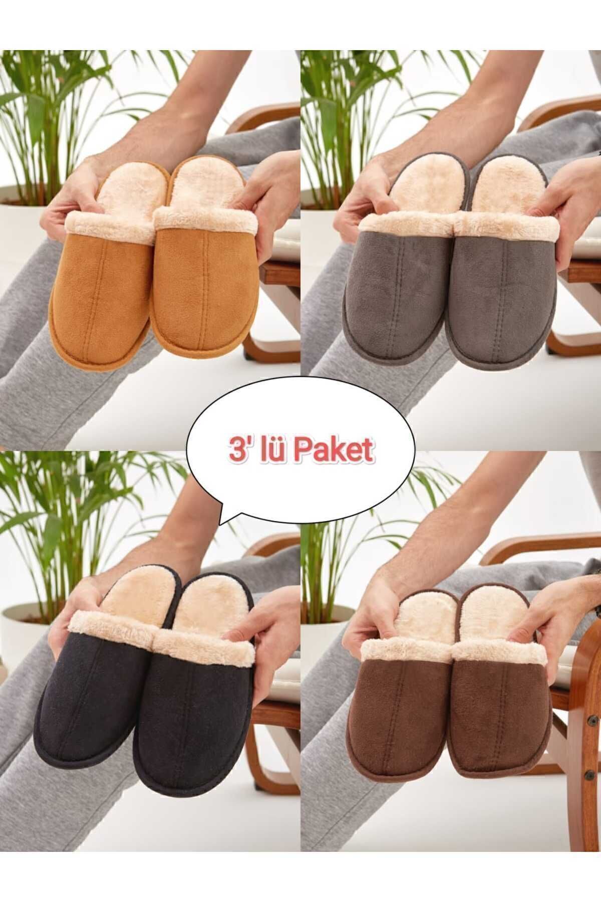 Moda Devrin-3 Pack Closed Front Fur Inside Slippers Home Slippers Dowry Bundle Set (Narrow Fit) 1
