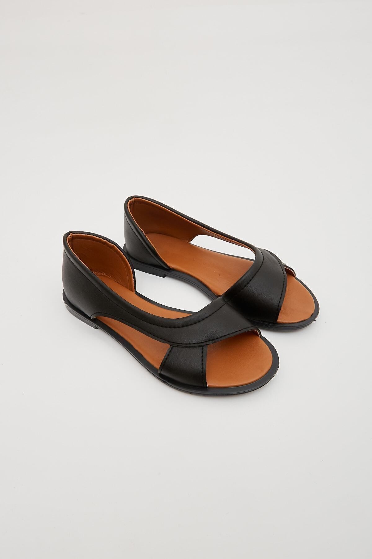 Moda Devrin  Siyah Önü Açık Kadın Sandalet Yazlık Ayakkabı Babet - Görsel 6