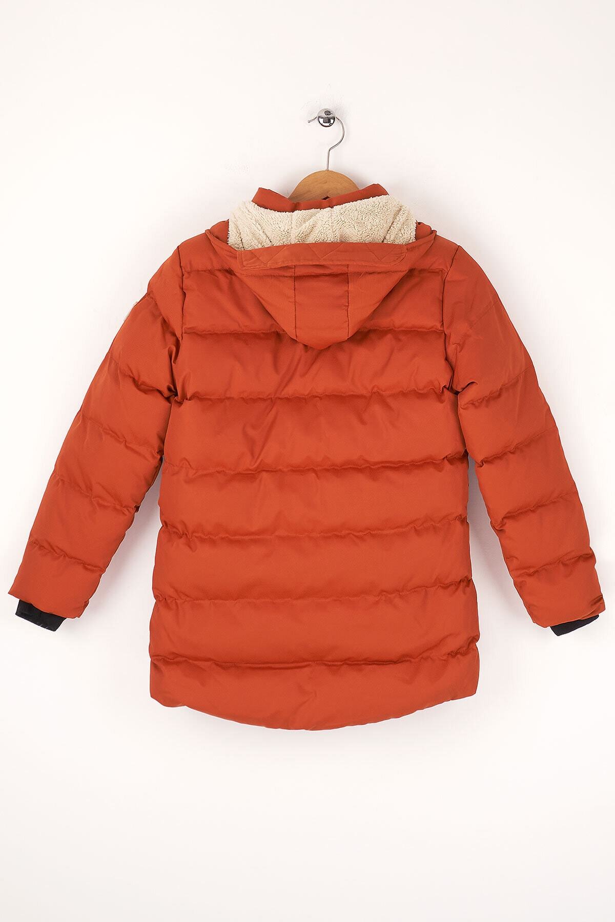 Mika Bebek & Çocuk Kürklü Kapüşonlu Ekstra Dolgulu Cepli Fermuarlı Erkek Çocuk Kiremit Mont fotoğrafı 3 (önizleme)