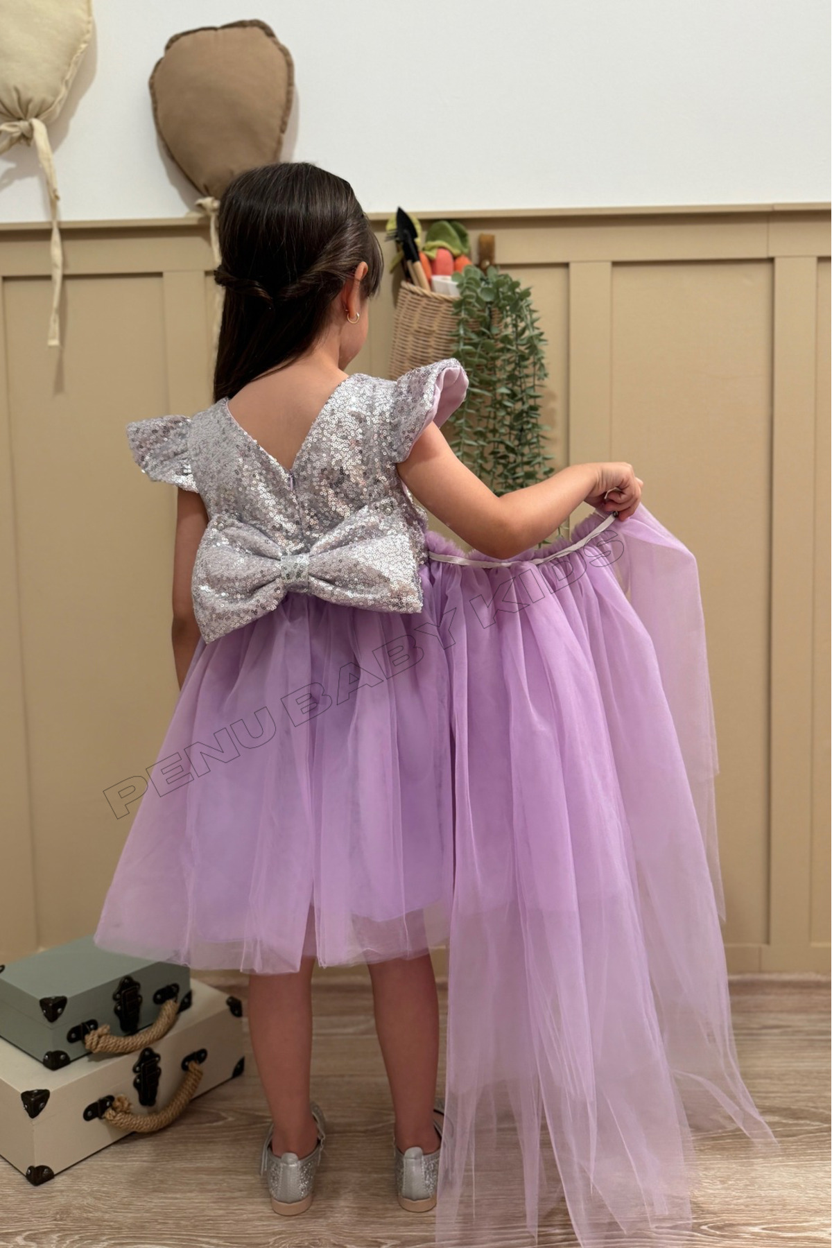 penu baby kids Lila Payetli Kısa Kol Tül Etekli Kız Bebek Elbise - Elizabeth fotoğrafı 4 (önizleme)
