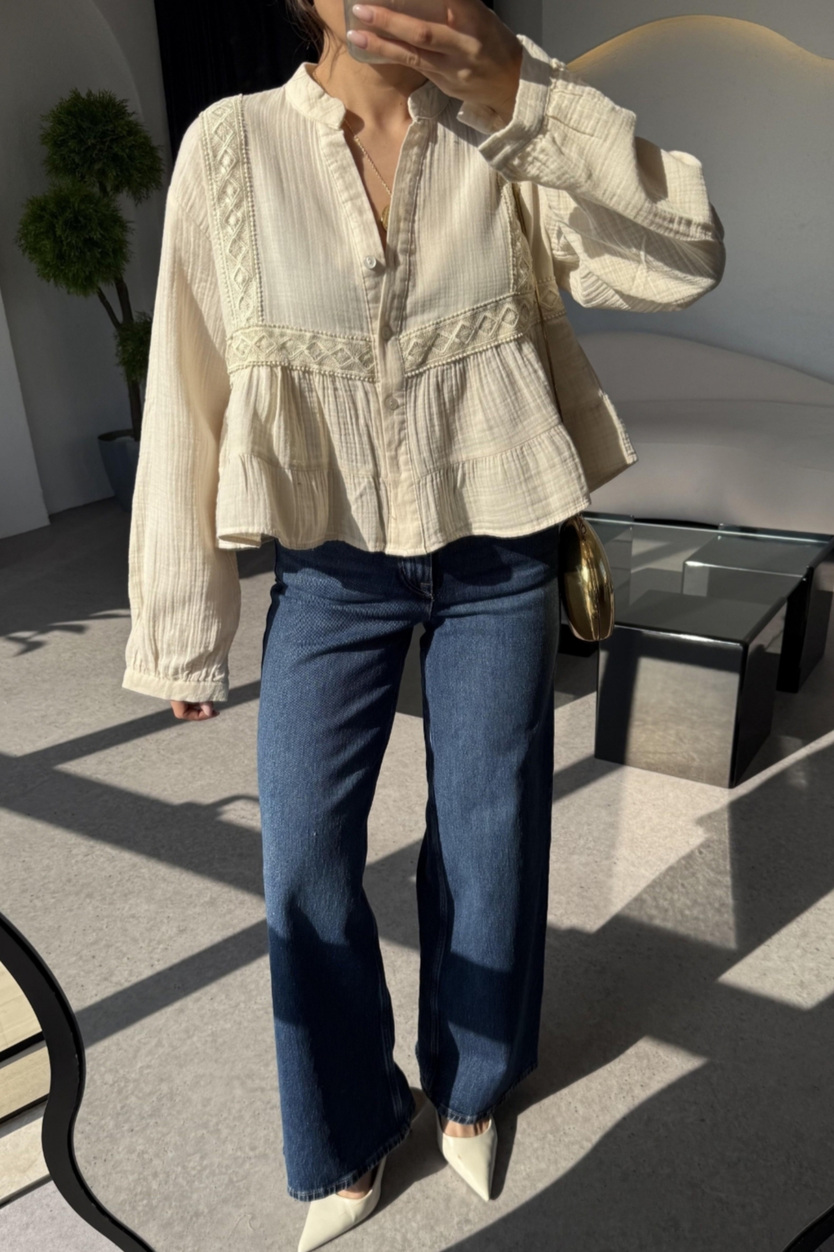 Safgiyim44  Luke Bej Dantel Detay Gömlek - Görsel 2