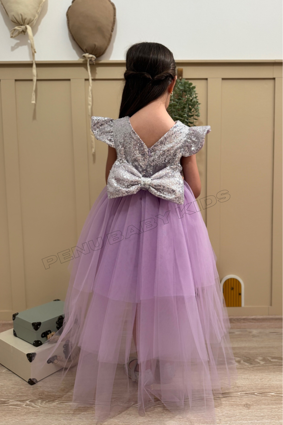 penu baby kids Lila Payetli Kısa Kol Tül Etekli Kız Bebek Elbise - Elizabeth fotoğrafı 2 (önizleme)